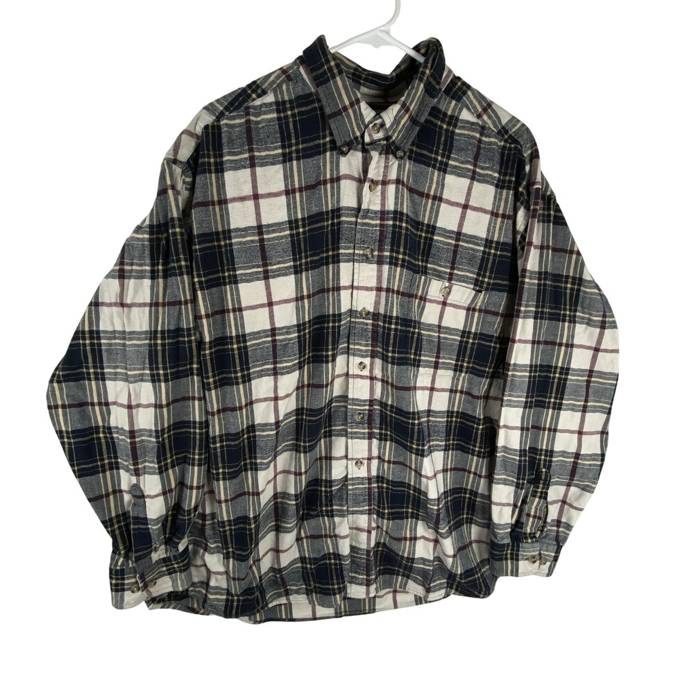 David Taylor Shirt Mens 2XL Navy Plaid Flannel Long Sleeve Button Front